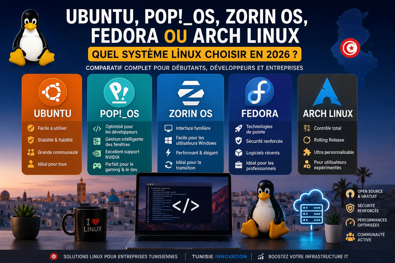 Ubuntu, Pop!_OS, Zorin OS, Fedora ou Arch Linux : comparatif complet pour choisir la meilleure distribution Linux en 2026